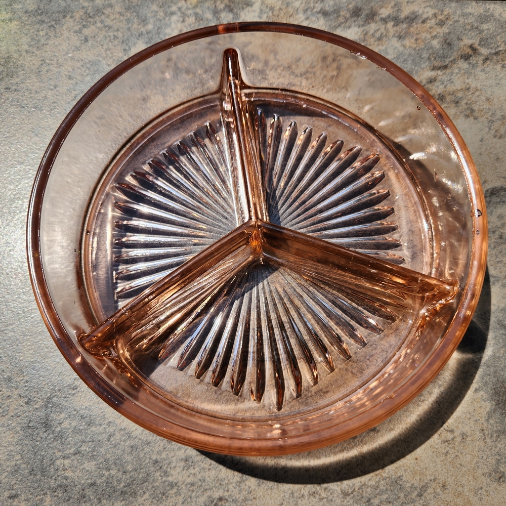 Vintage Pink Depression Glass Divided Relish Dish/Nut Tray